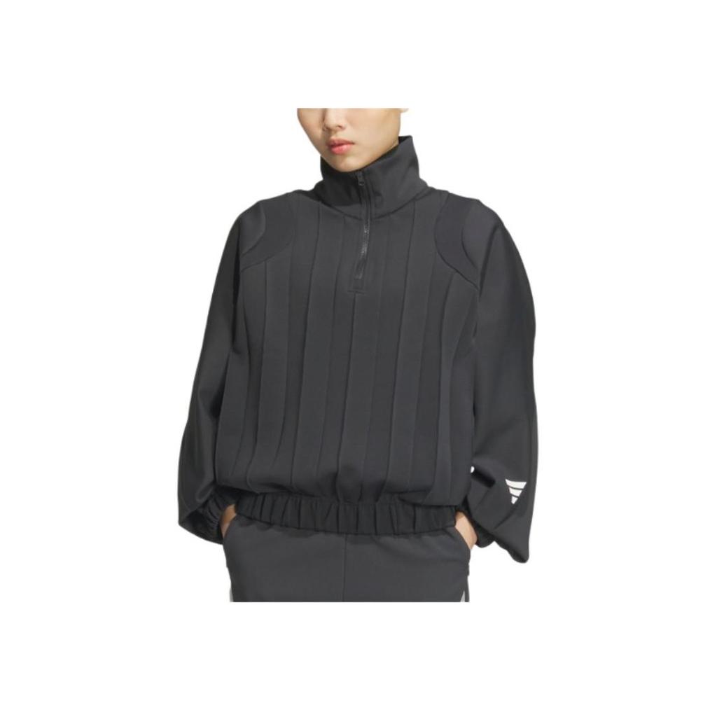 Adidas Casual Series Comfortable Stand Collar Pullover Half-Zip Sweatshirt Women Sweatshirt Carbon-Black JM4258