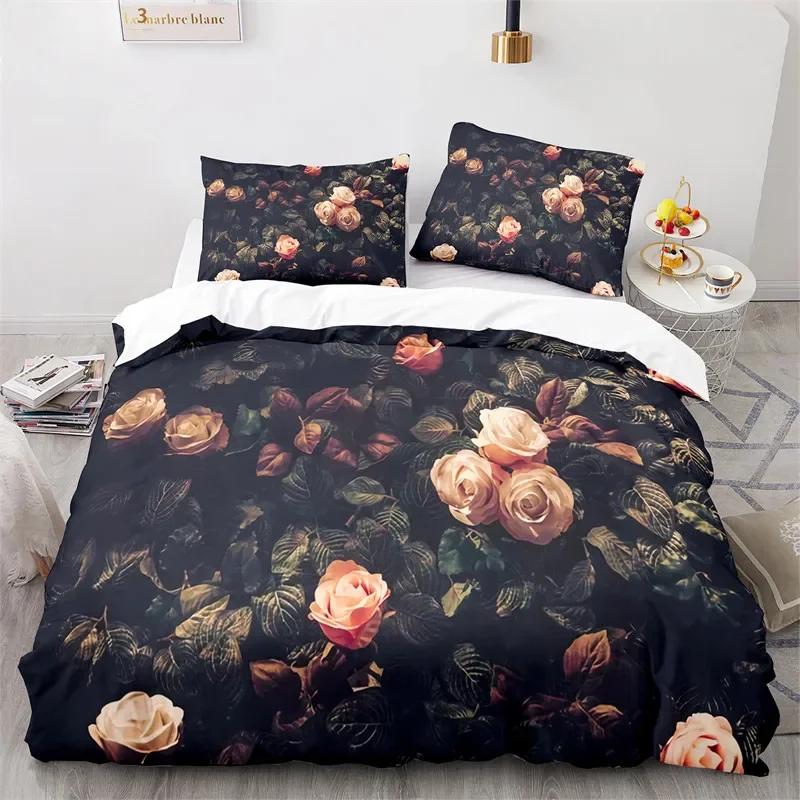 Rose Floral Duvet Cover Romantic Bedding Set Microfiber King Quilt Cover For Girl Adult Teen Wedding Valentine's Day Room Decor