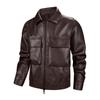 Lapel Leather Jacket for Spring and Autumn Men's Lychee Pattern PU Leather Jacket Retro Workwear Multi-pocket Jacket