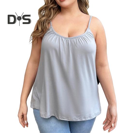 

Топ-майка для женщин, свободный топ-майка со встроенным бюстгальтером с подкладками, летний струящийся плиссированный топ на тонких бретельках для повседневной носки и занятий спортом 2XL серый