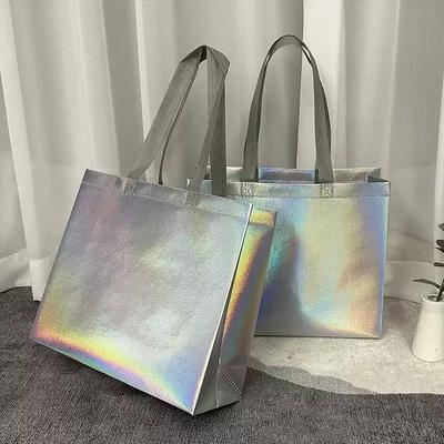 10/20PCS Silver Reusable Gift Tote Bag for Bridesmaids Wedding Birthday Party Favor Eco Friendly Grocery Shopping Party Supplies