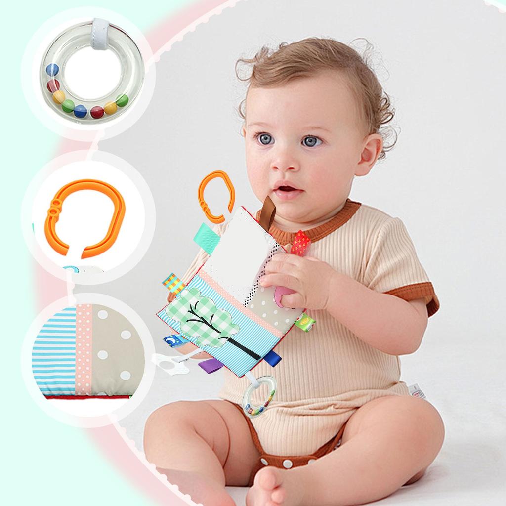 Baby Cartoon Label Comfort Towel, Soft Hanging Ring With Rattle Teether