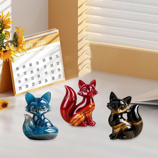 Little Fox Figurine Hand-Carved Healing Guardian Fox Statue Lucky Animal Sculpture Home Office Desktop Decoration Ornament