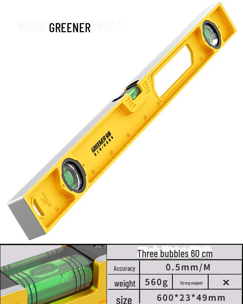 Green Forest High Precision Multifunctional Cast Aluminum Level Ruler for Household Decoration Measurements