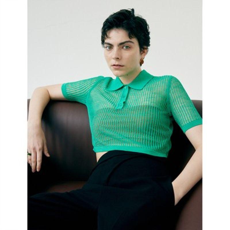 

St See-through Roland Casual Fashionable Lightweight Sweater Bright green M