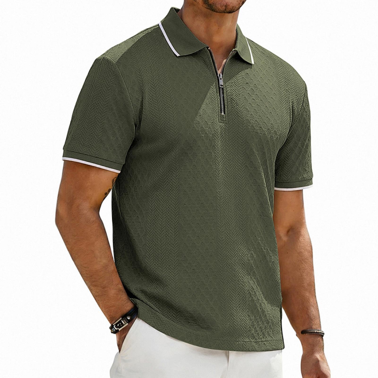 Men s  Retro, Loose Texture, Textured Zipper Short-sleeved Shirt XXL