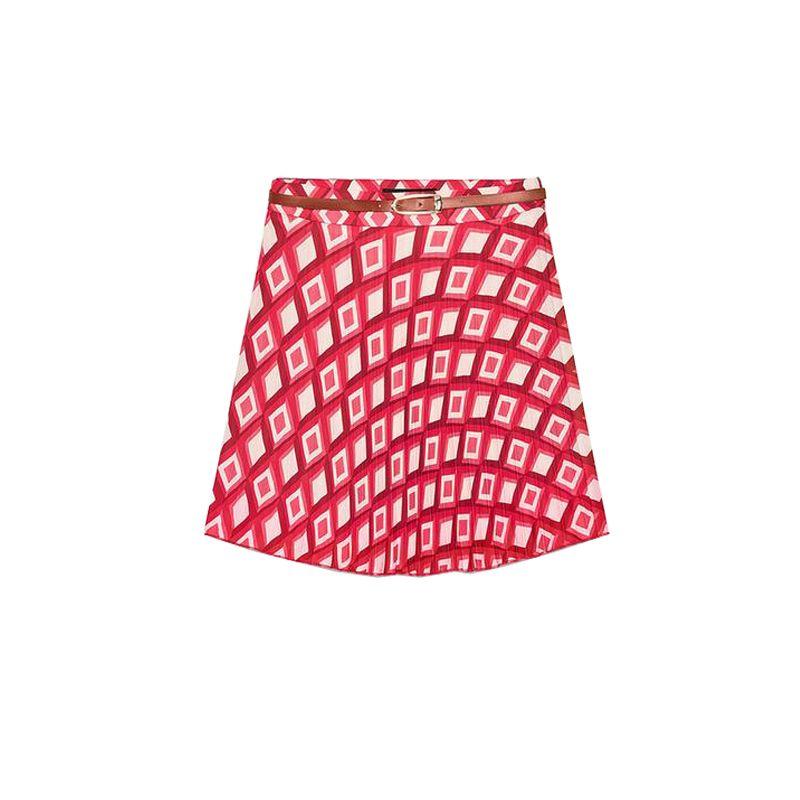 

Geometric Pattern Print Long Sleeves Lapel Shirt 2298065 with Belt Print Mini Skirt 2298069 Multicolor Skirt L