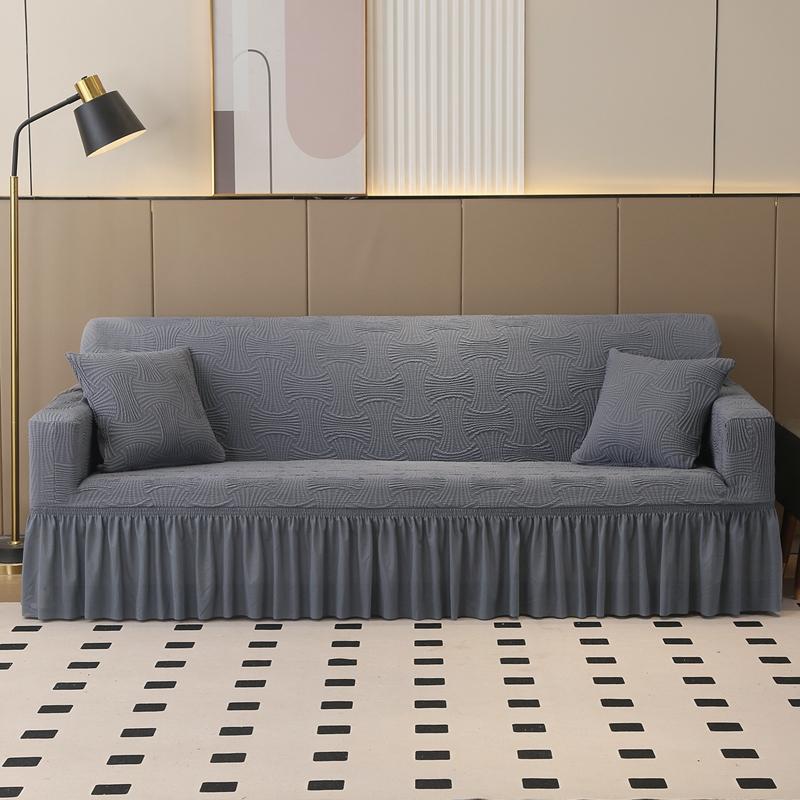 Elegant Jacquard Pleated Sofa Cover with Skirt Stretchable Non-Slip Fit for 1/2/3/4 Seater Couches Living Room Hotel Decor