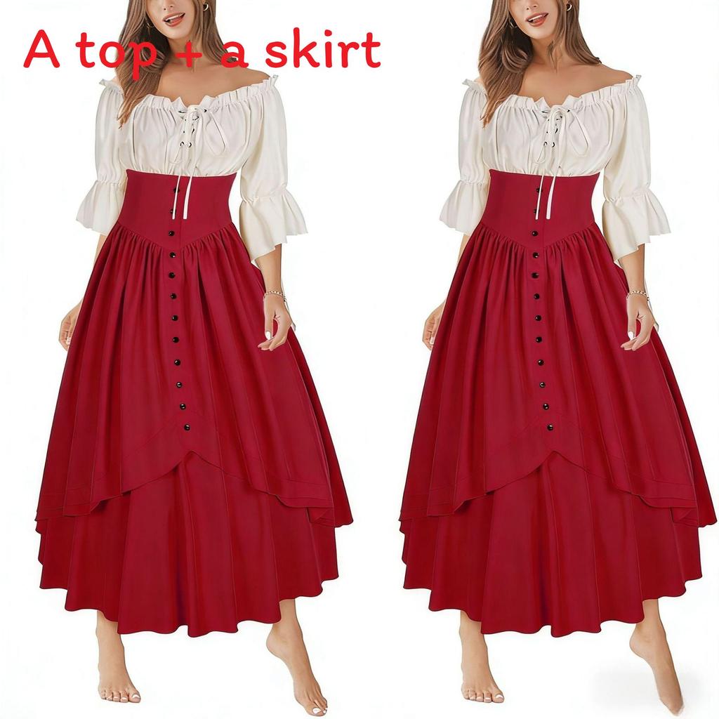 Renaissance Costume Dress With Asymmetric Hem And Puffed Sleeves For Artistic Cosplay And Vintage Events