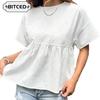 Women's Fashion Casual Solid Color Print Short Sleeve O-Neck Blouses & Shirts