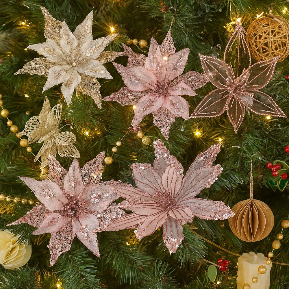 Simulated Xmas Tree Flower Large Glitter Artificial Christmas Flower  Wedding Decoration