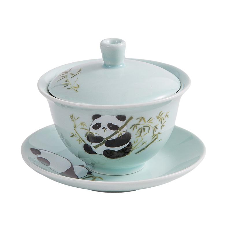 Chinese Style Panda Ceramic Cover Bowl Kung Fu Tea Set Household Tea Bowl Single High End Gift Gift Ceramic Cup Toast Tea Bowl Cup