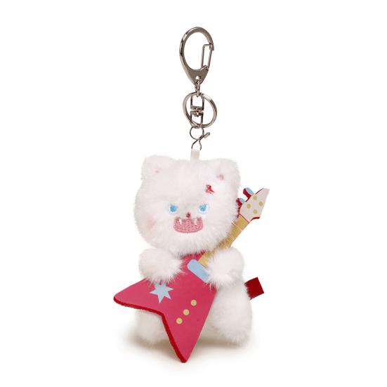 Electric Guitar Cat Keychain Plush Rock Star Cat Plush Pendant Soft Stuffed Cat Keyring Cute Bag Charm for Teens & Cat Lovers