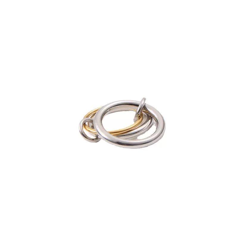 18k Gold Electroplated Interlocking Titanium Steel Three-Ring Color Block Fashion Ring