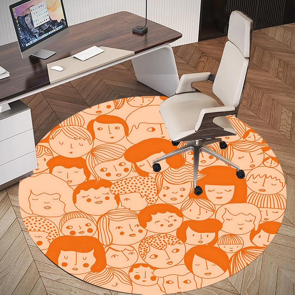 1pc Faces Pattern Round Chair Mat Area Rug - Non-Slip, Floor Mat for Office, Bedroom, and Indoor Decor C1125387