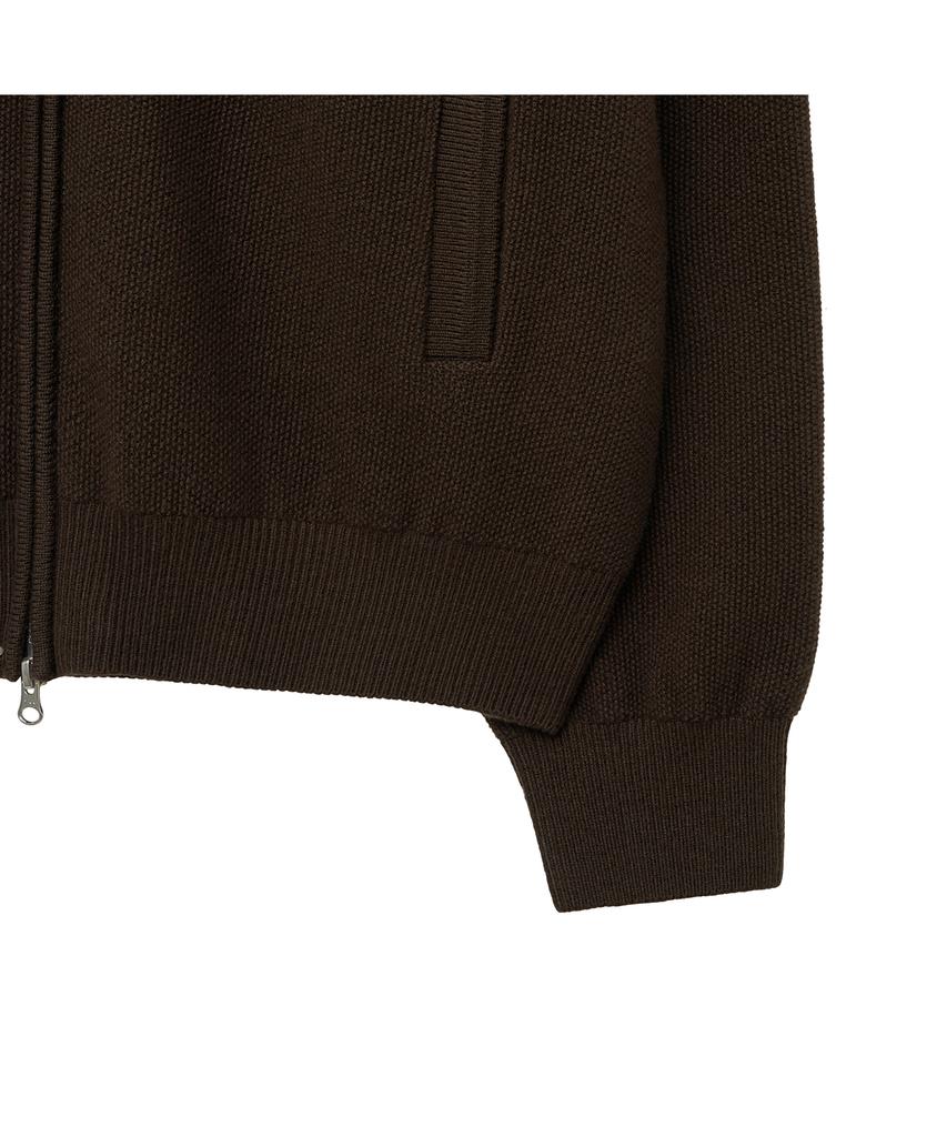 Iolo Textured Knit Zip-Up Hoodie_Brown