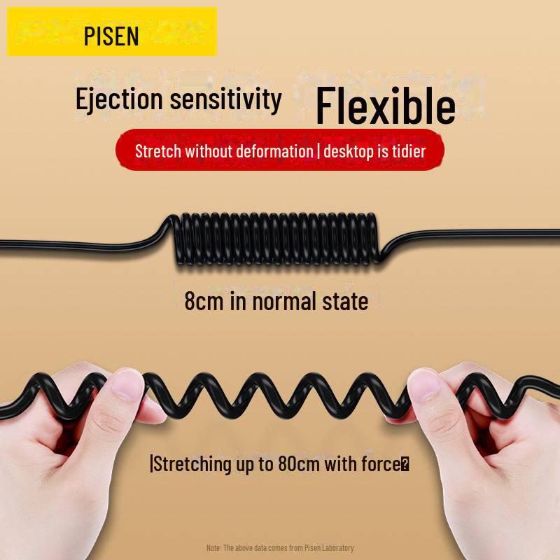 PISEN Pružinový kabel 3v1 pro rychlé nabíjení pro Apple & Huawei