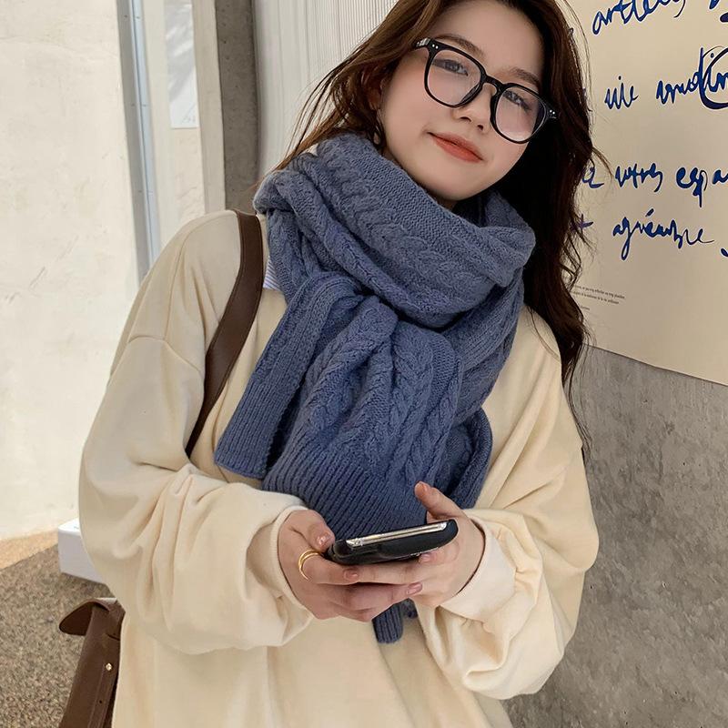 

Winter student female Korean trendy versatile simple lengthened shawl solid color new wool knitted scarf scarf 175cm or more