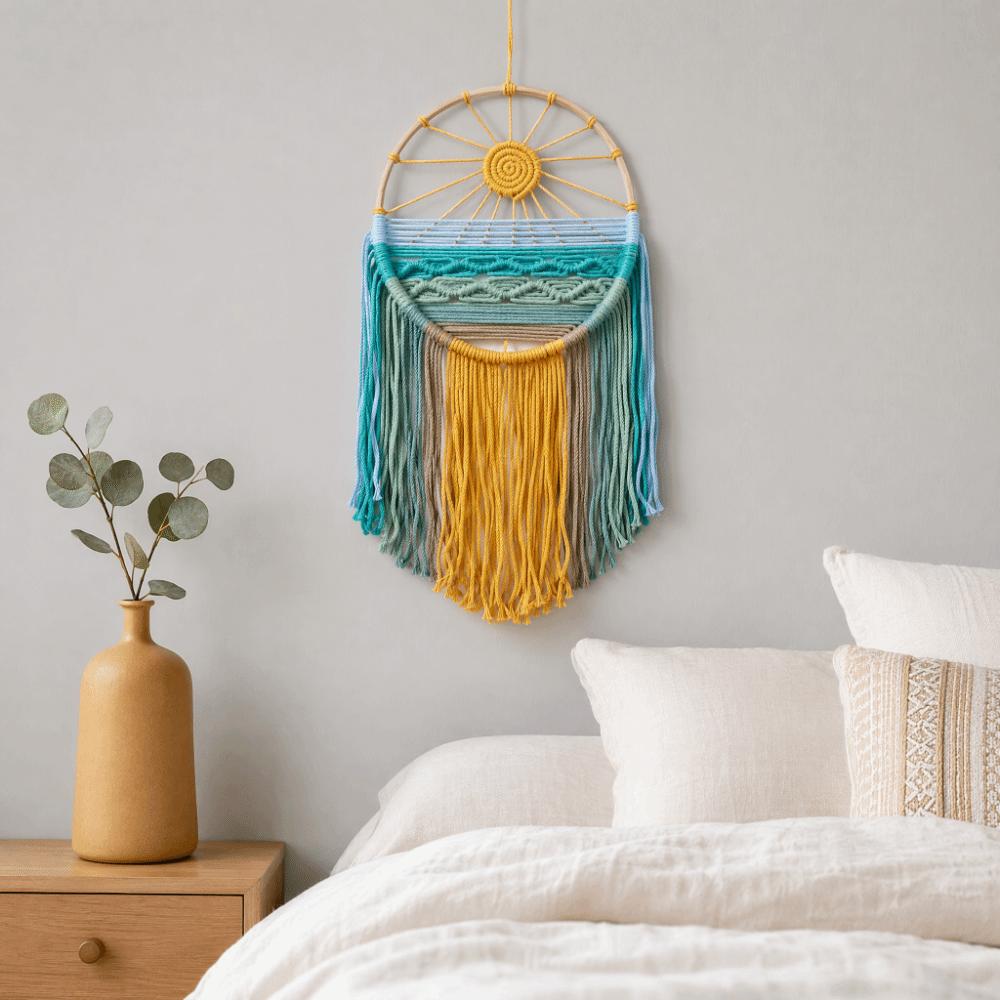 Yellow Macrame Wall Hanging 11.81x 23.62in Boho Tapestry Wall Art for Apartment