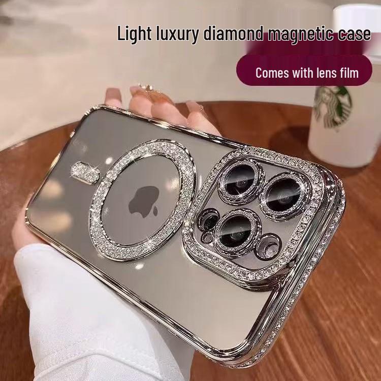 Custodia per Telefono Magnetica con Diamanti Scintillanti per iPhone 15 Pro Max Ricarica Wireless