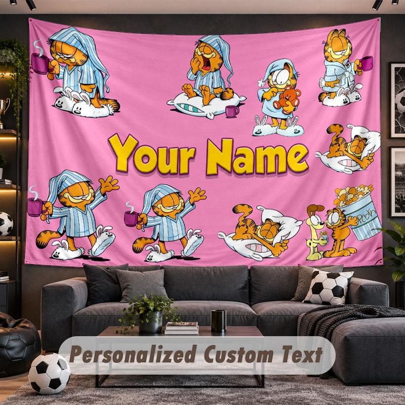 Wall Hanging Tapestry Custom NameGarfield Pattern Personalized Printed Fabric Wall Decor