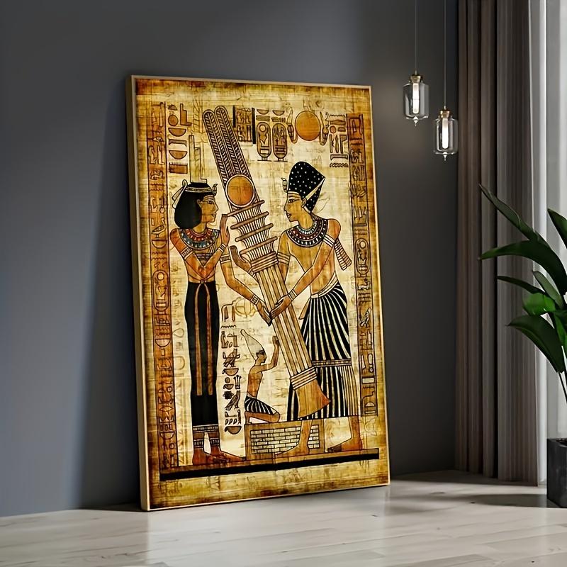 2pcs Vintage Egyptian Canvas Wall Art, Hieroglyphic & Sphynx Designs, Unframed Room Decor, Ideal Gift for Bedroom, Warm Earthy T