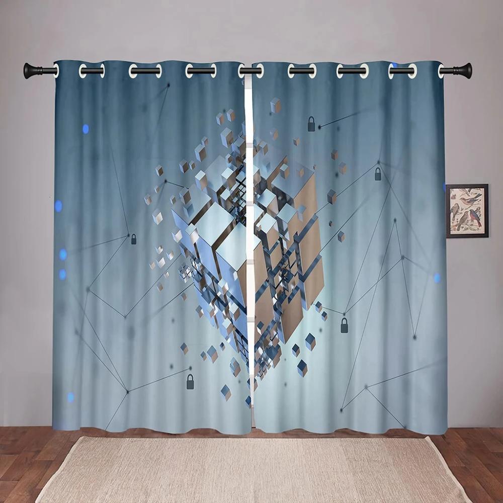 High Shading Thick Solid Cubes Blok ColorfulBlackout Window Curtain for Bedroom Living Room Bathroom Kicthen Door Hall Home Hook