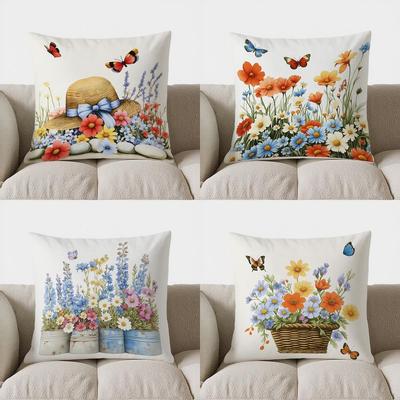 Home Decor Butterflies & Flowers Hat Decorative Pillow Cover Pattern Cushion Cover Suitable For Sofa Bedroom Car Pillow Cover