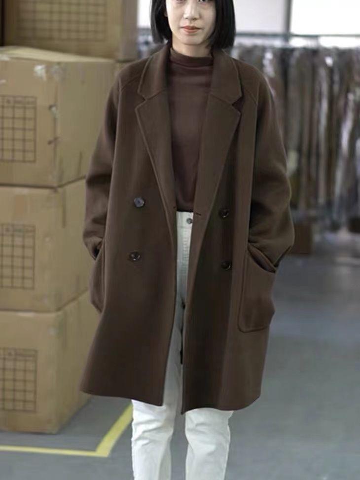 2025 Damen Midilanger Wollmantel im koreanischen Stil, doppelseitig
