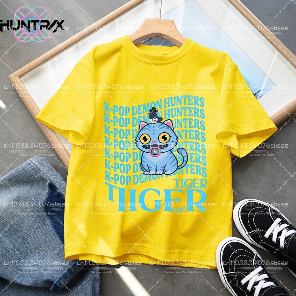 2026 New KPop Demon Hunters Cartoon Print Kids T-shirts Summer Short Sleeve Tees Boys and Girls Clothes Casual Tops