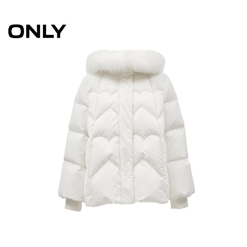 Only Women's Heart Quilted Hooded Down Jacket with Fox Fur Trim