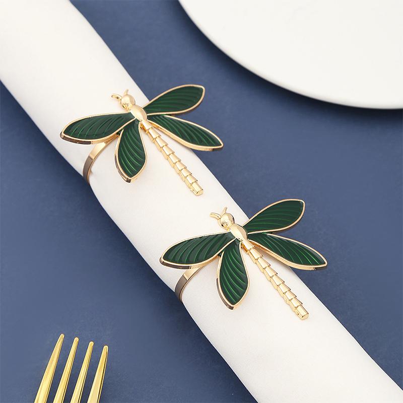 2/4Pcs Green Oil Dripping Dragonfly Home Decoration Hotel Napkin Ring Fashion Insect Napkin Ring New Metal Napkin Ring