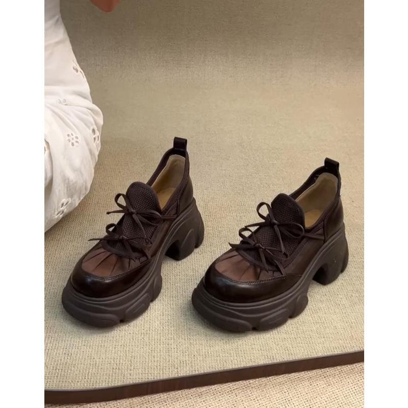 

Thick-Soled Heightening Ballet Single Shoes Sweet Cool Style Round Head Bow Casual Sneakers Loafers 35 коричневый