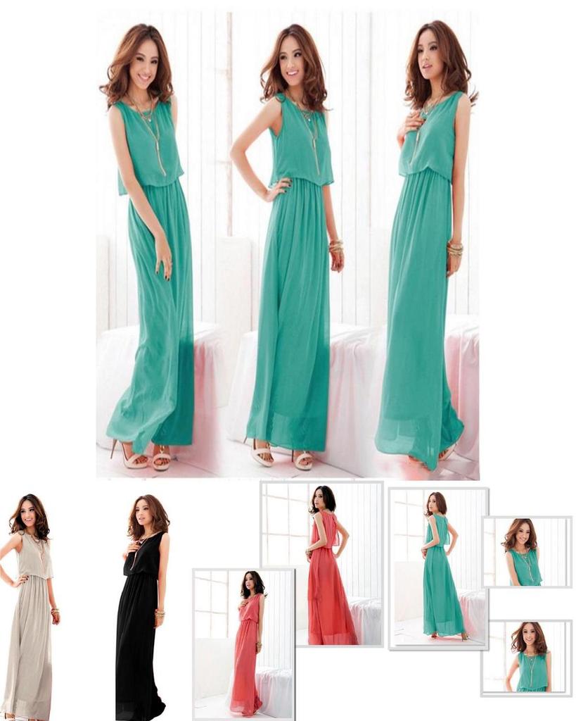 Elegant Summer Fashion Women Round Neck Sleeveless Chiffon Dress For Casual Party