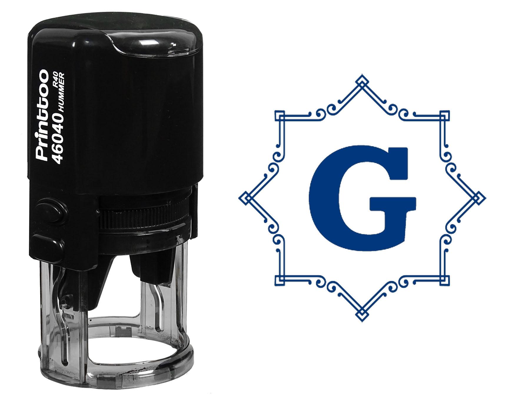 

Printtoo Восьмикутник Кельтський Вихор Рамка Алфавіт G Монограма Самонабірний Гумовий Штамп R-40 Офіс 30 mm Diameter (Approx) синій