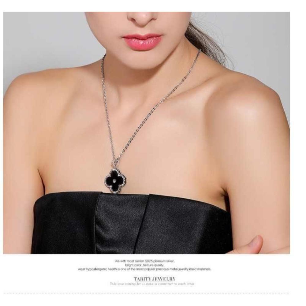 JMXD Black Clover Sweater Necklace Long Elegant Celestial Pendant Chain Women Dainty Minimalist Jewelry Gift for Her