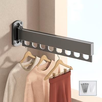 Stainless Steel Folding Drying Rack Space Saving Stable Wall Mount Clothes Hanger Rust-proof Telescopic Hanger