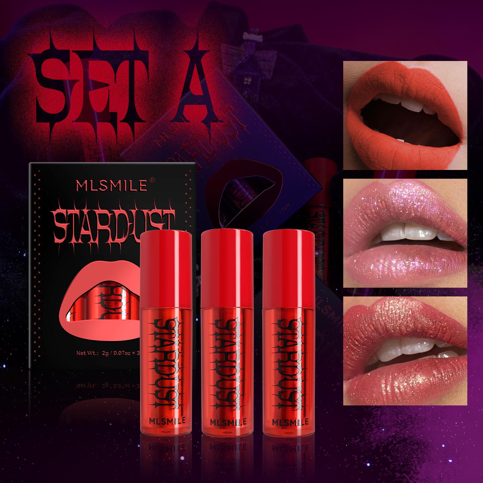 Перламутровая помада Пудра Набор пудры Матовая матовая пудра с блестками Помада-глазурь для губ Праздничный сценический макияж 2g*3