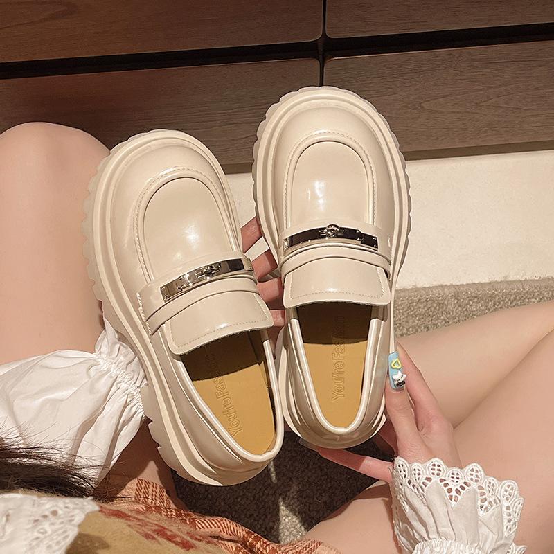 2025 Spring New Internet Celebrity British Style Small Man Platform Small Leather Shoes Metal Buckle One Pedal Lazy Loafers