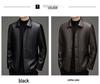 Men's Mid-Length Fleece-Lined Leather Jacket with Turn-Down Collar, Plus Size, Casual Coat