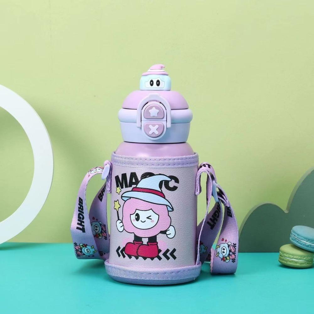 500ml Children Thermal Cup Pop-up Lid Large Capacity Insulated Cup Stainless Steel Cute Cartoon Travel Insulated Bottles