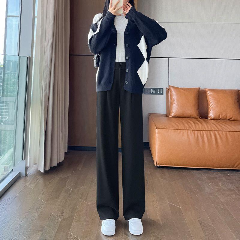 Woolen Wide-leg Pants Autumn and Winter High-waisted Casual Straight Pants Narrow Wide-leg Thickened Suit Trousers