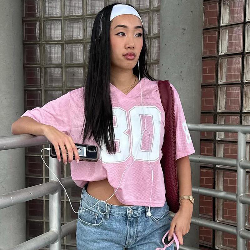 

Уличная женская летняя футболка с цифровым принтом, спортивная, быстросохнущая, свободная, с V-образным вырезом, пуловер L