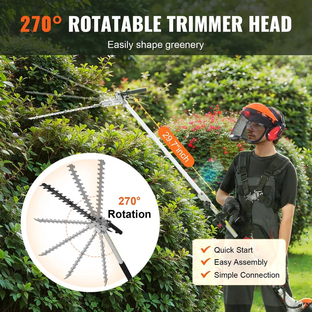 VEVOR 43CC 6-in-1 Multi-Functional Trimming Tools, Gas Hedge Trimmer, Weed Eater, String Trimmer, Brush Cutter, Edger
