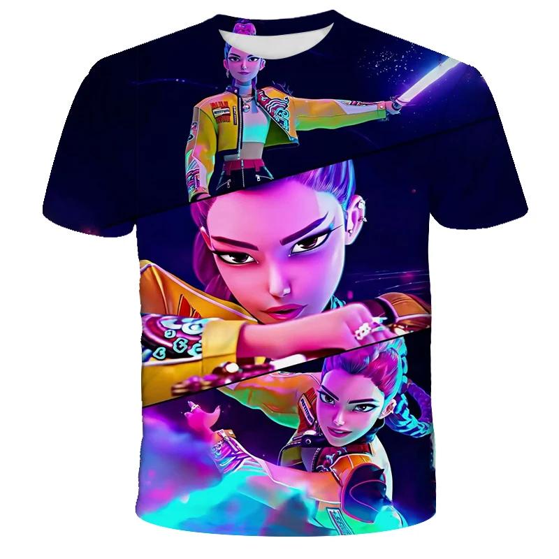 KPop Demon Hunters Tiger Girls Boys T Shirt K-Pop Demon Hunters Children's Clothing T-shirts Cute Cartoon Print Tee Tops