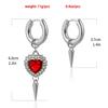 Punk Silvery Asymmetric Creativity Fashion Red Zircon Heart Hoop Earrings Party Birthday Lover Jewelry Accessories Party Gifts