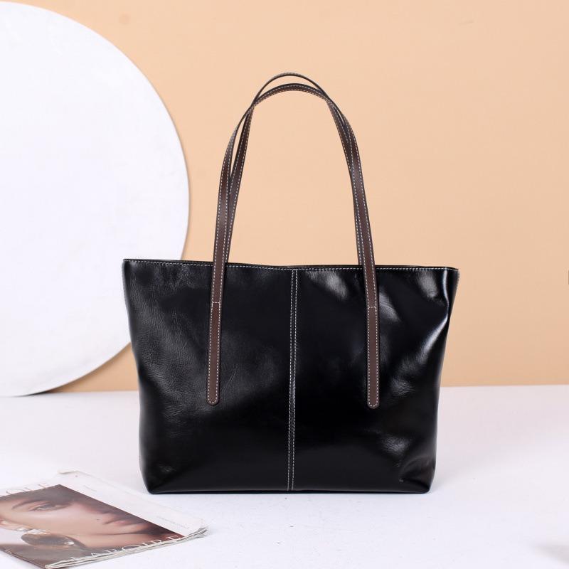 Leather Women's Bag Tote Bag Large Capacity Shoulder Messenger Bag Cowhide Women's Bag Commuter Simple Shopping Bag
