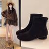 Large Size Women's Shoes Wide Fat Feet French Thick Heel Martin Boots Women's Autumn and Winter Fashion Suede Temperament Small Short Boots 42