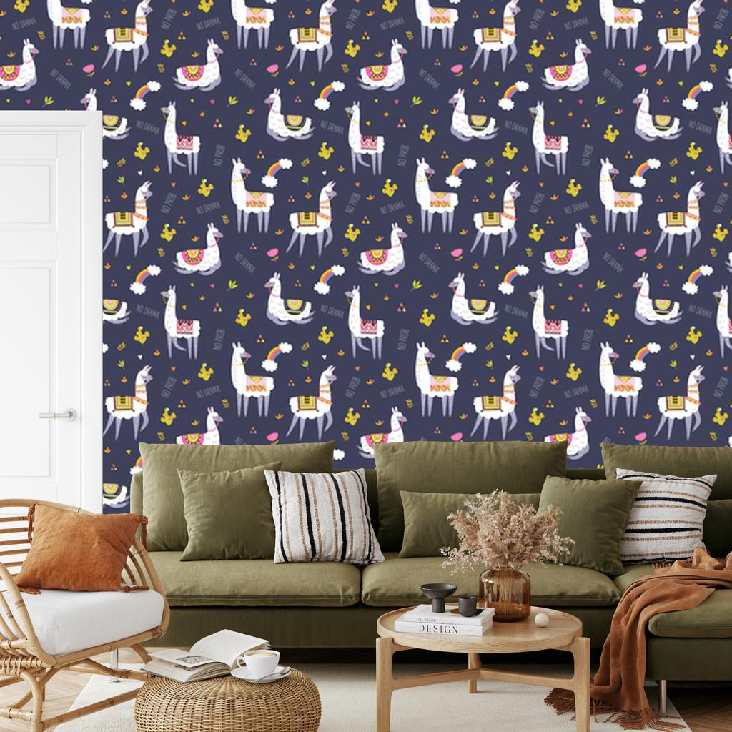 Llama wallpaper animals and rainbows for living room and bedroom 50x1000