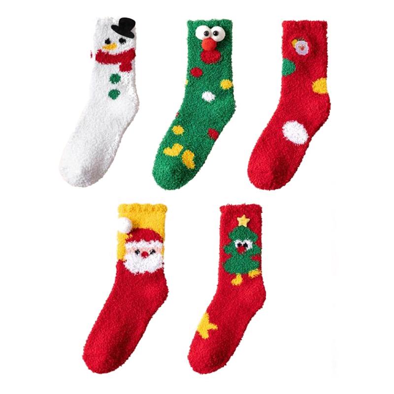 Winter Coral Velvet Christmas Socks Women's Soft Thickened Warm Cartoon Cute Santa Claus Kids Christmas Gift Floor Sleep Socks